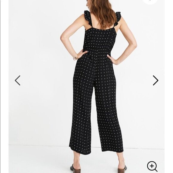 Madewell Black Ruffle Front Wrap Jumpsuit in Grid Dot - Picture 2 of 11